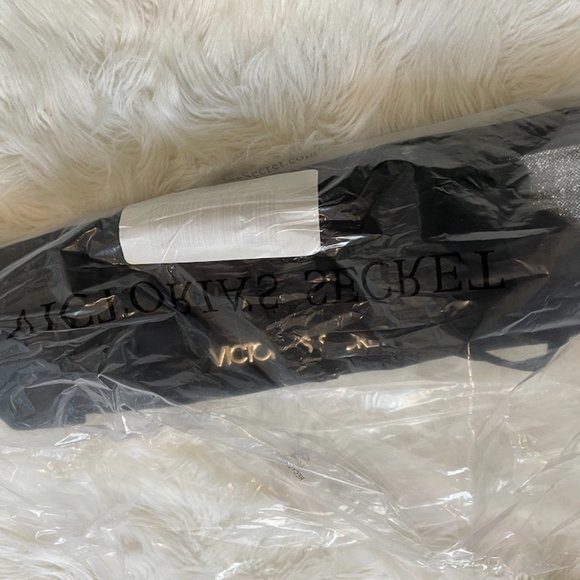 Victoria's Secret tote black with silver sparkle stripe and silver bottom - Picture 2 of 3